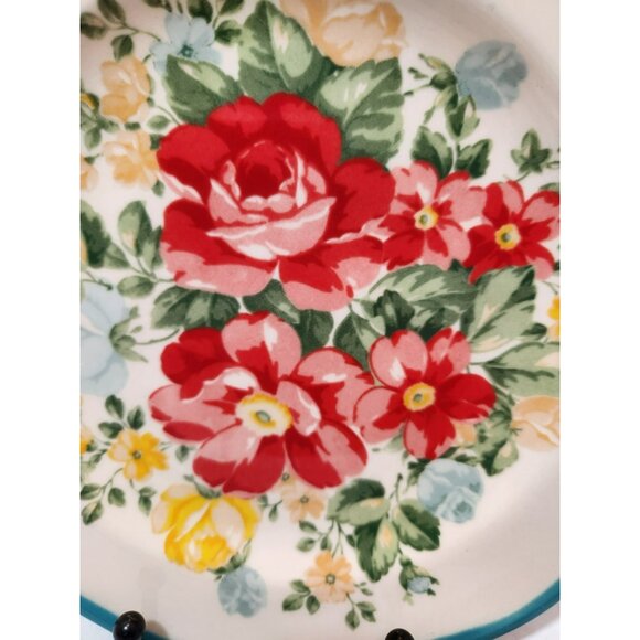 Pioneer Woman Vintage Floral Turquoise Edge Salad Plates 8.5 inch Set of 3 EUC - Picture 6 of 10